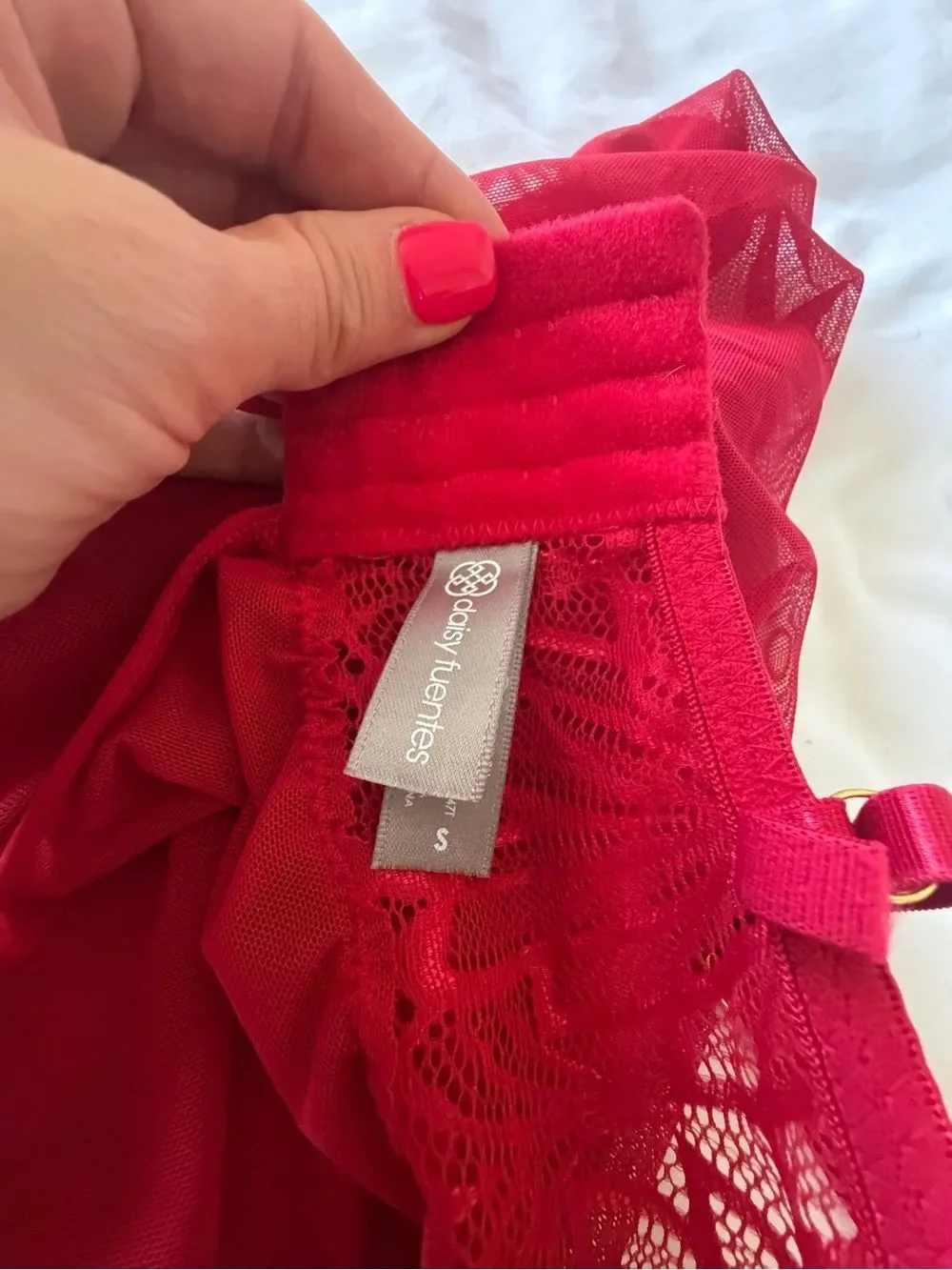 Daisy Fuentes Red Lace Bodysuit and Red Chemise Set